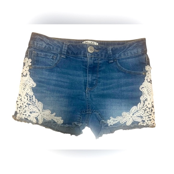 Mudd girls 14s Blue Denim Shorts with Lace Trim - Picture 1 of 5